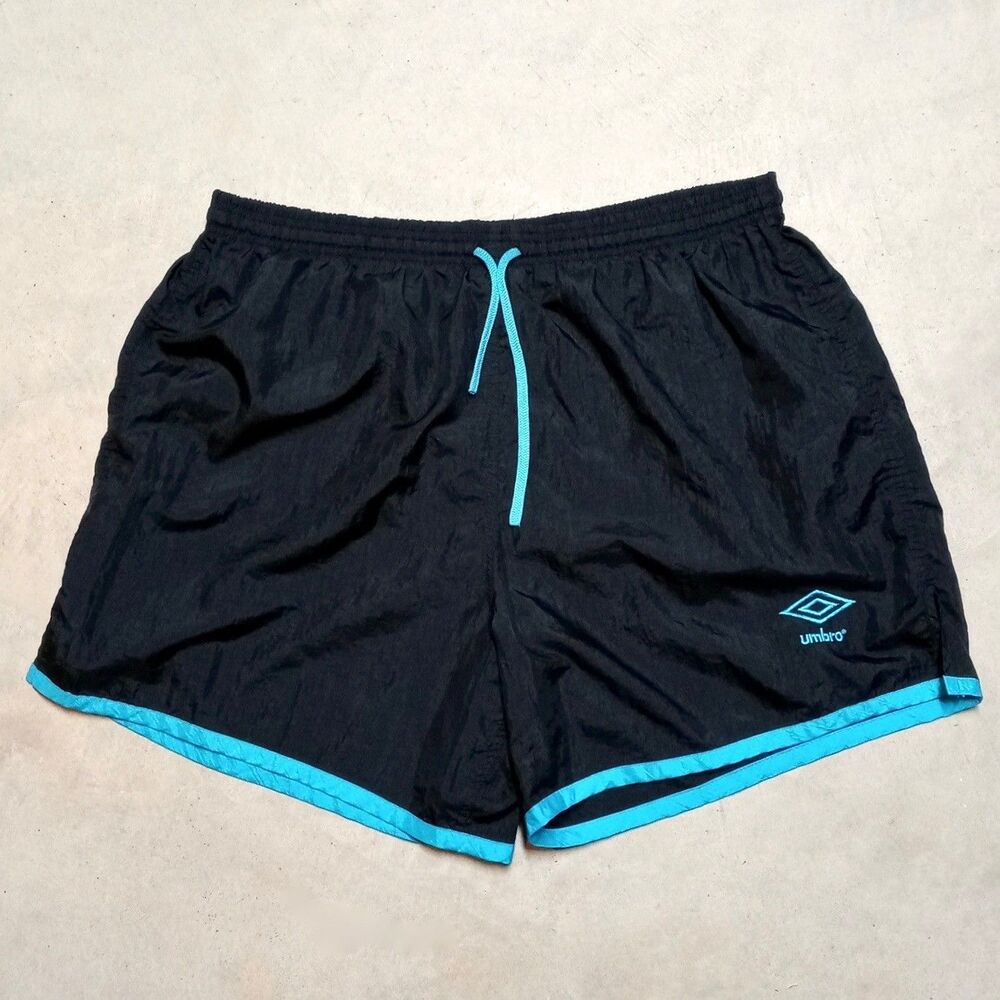 *READ* Vintage Umbro Made in USA Soccer Shorts Size XL Blue Trim Baggy Unlined